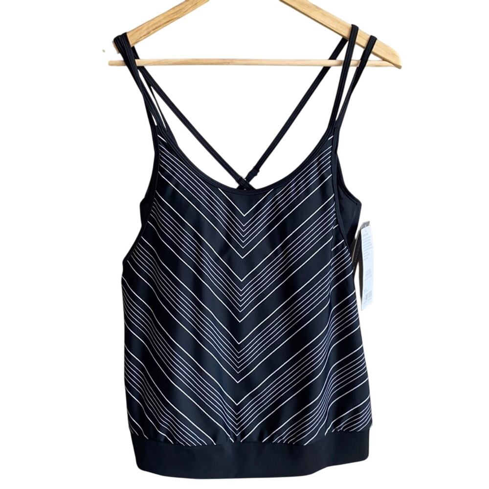Athleta Chevron Tankini Strappy Bathing Suit black white 34B/C